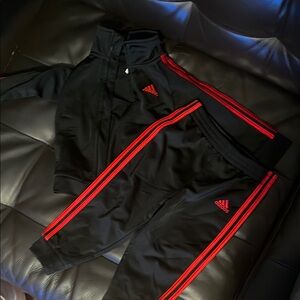 Adidas Kids Black Joggers with Red Stripes